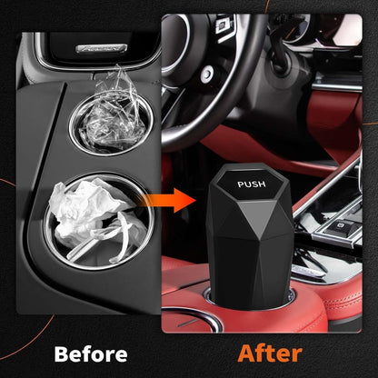 HOTOR Car Trash Can with Lid, 1 pack, Mini Portable Garbage Bin with 15 Bags, Leak-Proof Organizer for Cup Holders and Desktop, Black