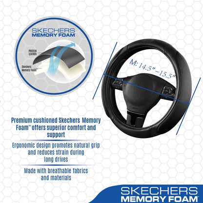 Skechers Steering Wheel Cover with Memory Foam, Breathable Non-Slip, Universal Fit 14.5"-15" Car Accessories Black