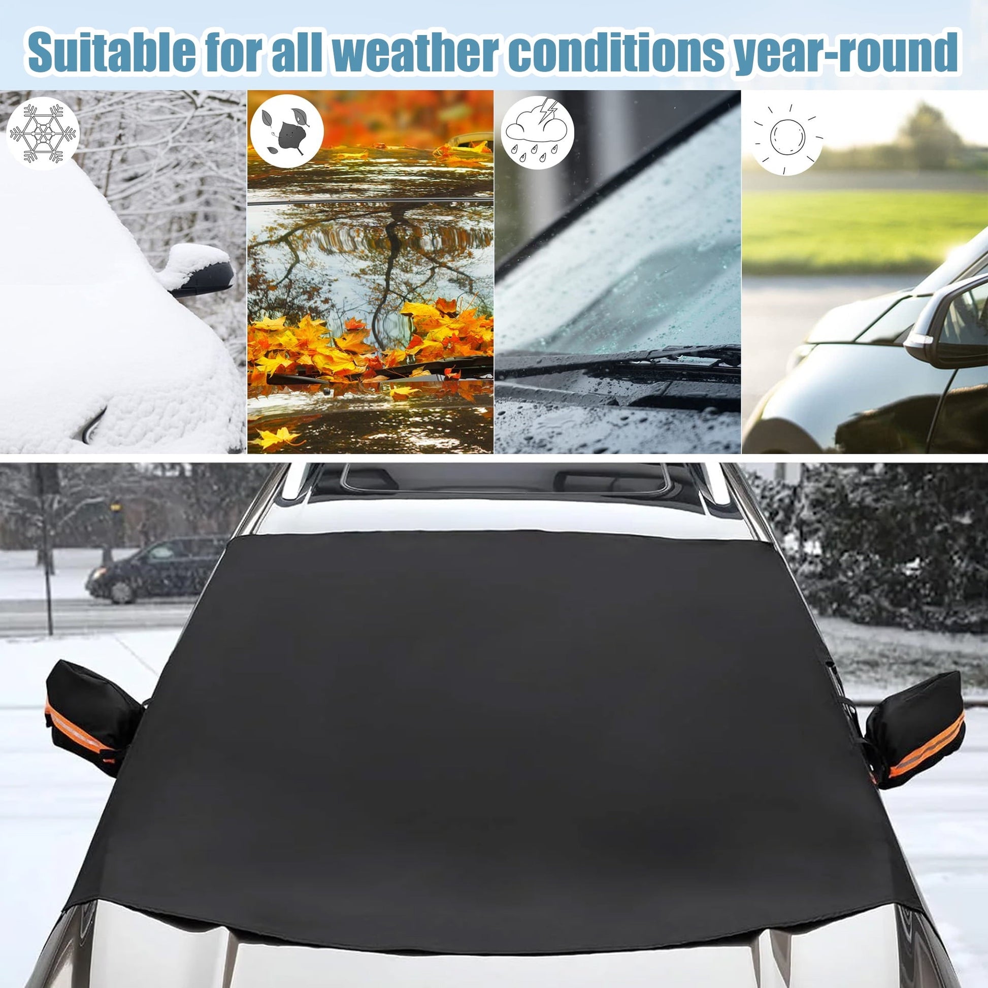 EVLIVE Winter Windshield Cover for Snow, Frost & Ice, 69x43 Inches, Perfect for cars and mid-size vehicles, Black