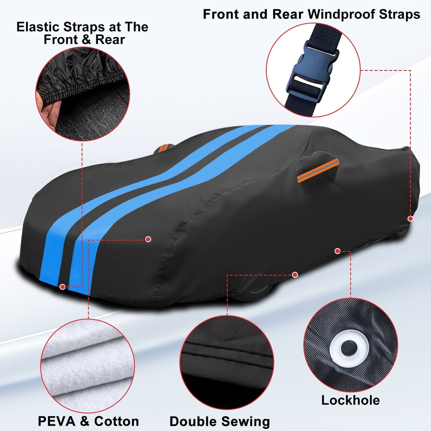 Car Cover Custom Fit for Chevrolet Corvette C8 2020-2024, Upgraded PEVA&Cotton Outdoor Waterproof Sun Rain Snow Protection All Weather Full Exterior Cover Black