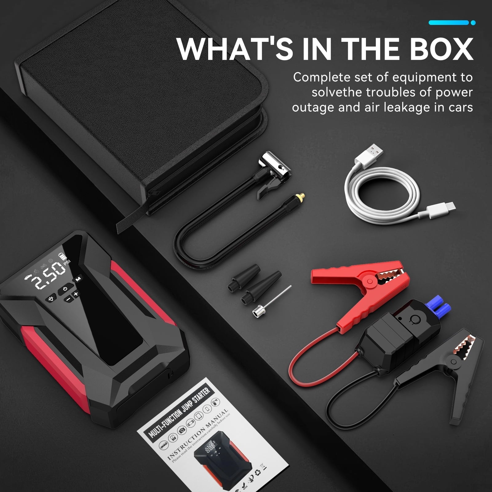 Amybaby 8-in-1 Emergency Jump Starter & Tire Inflator – 4000A Peak for Gas/Diesel Engines, 150PSI Auto-Stop Air Compressor, LED Light + Power Bank | All-Climate (-40°F) Roadside Savior