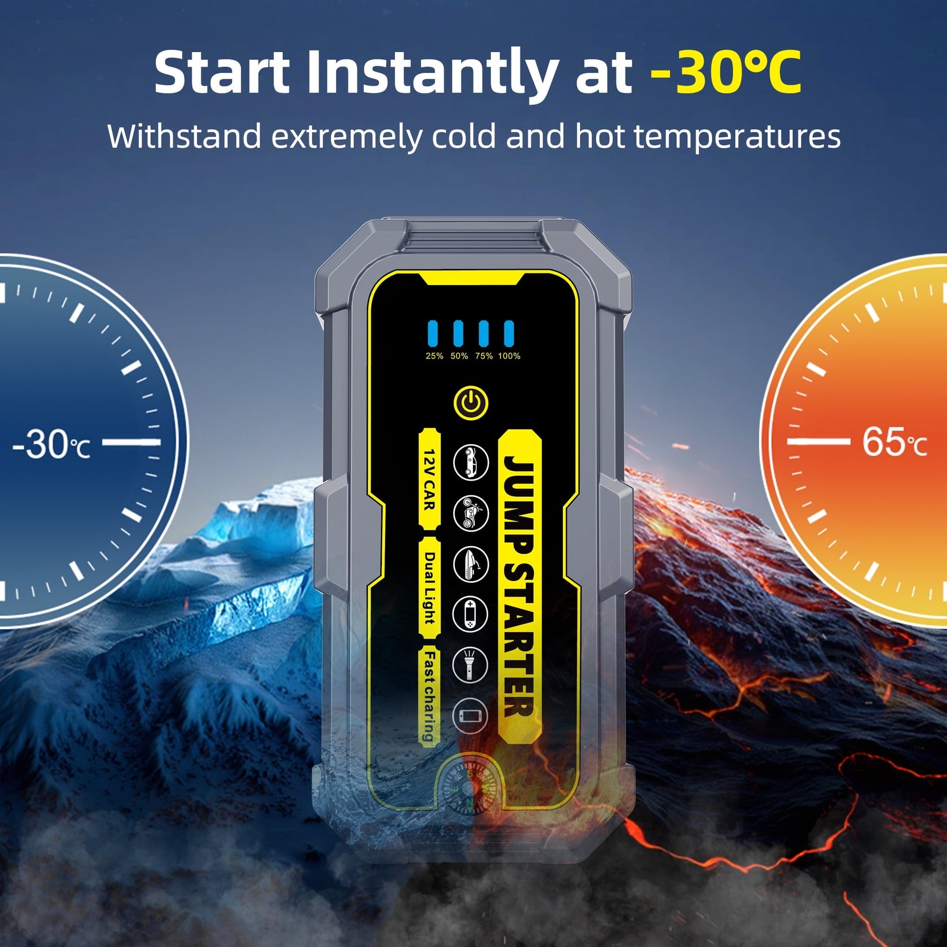 KAIPARA 4000A Car Jump Starter, 37000mWH Portable Power Bank for 12V Gas/Diesel Engines, with LED Light, Compass & Quick-Charge