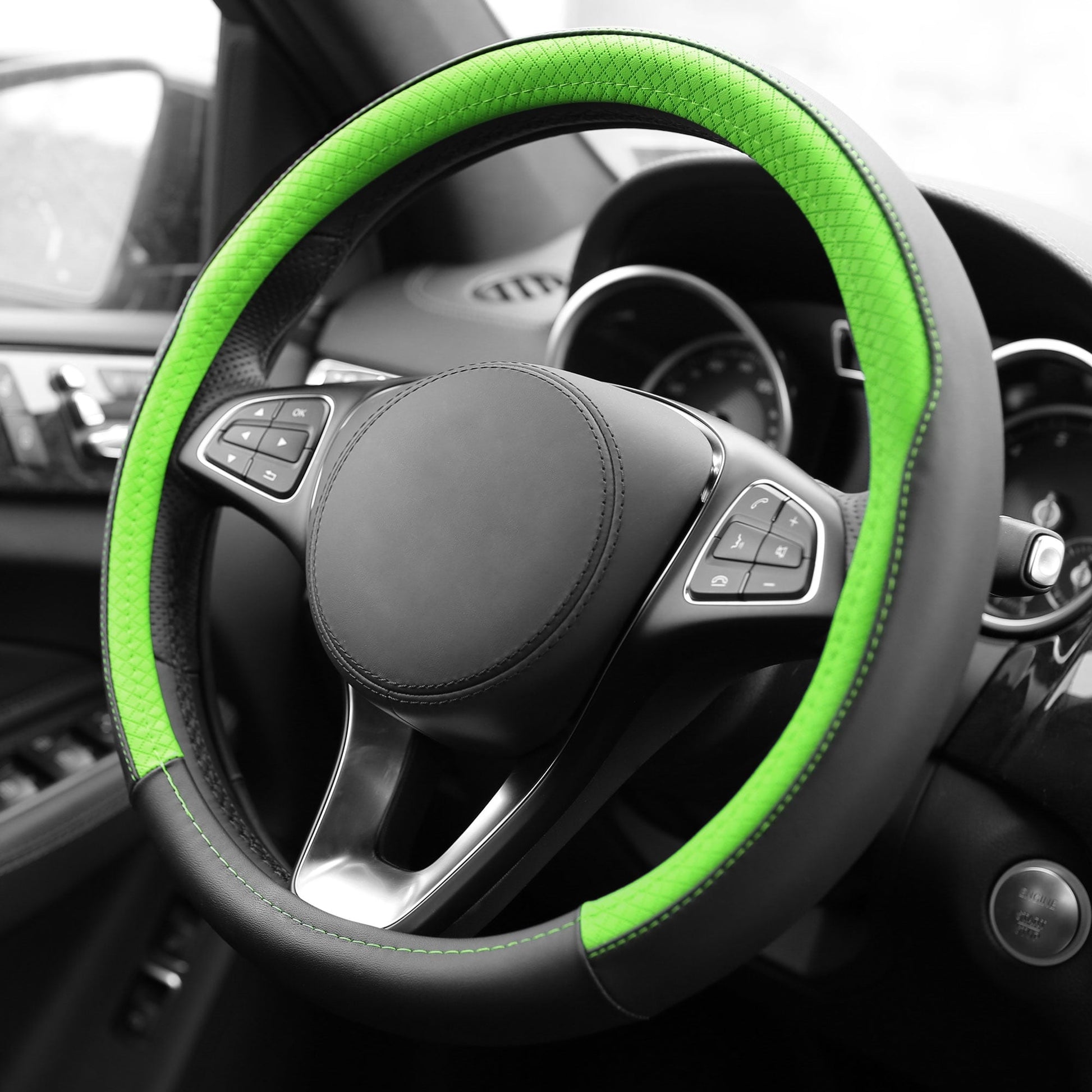 FH Group Geometric Chic Microfiber Leather Car Steering Wheel Cover Fits 14.5 Green