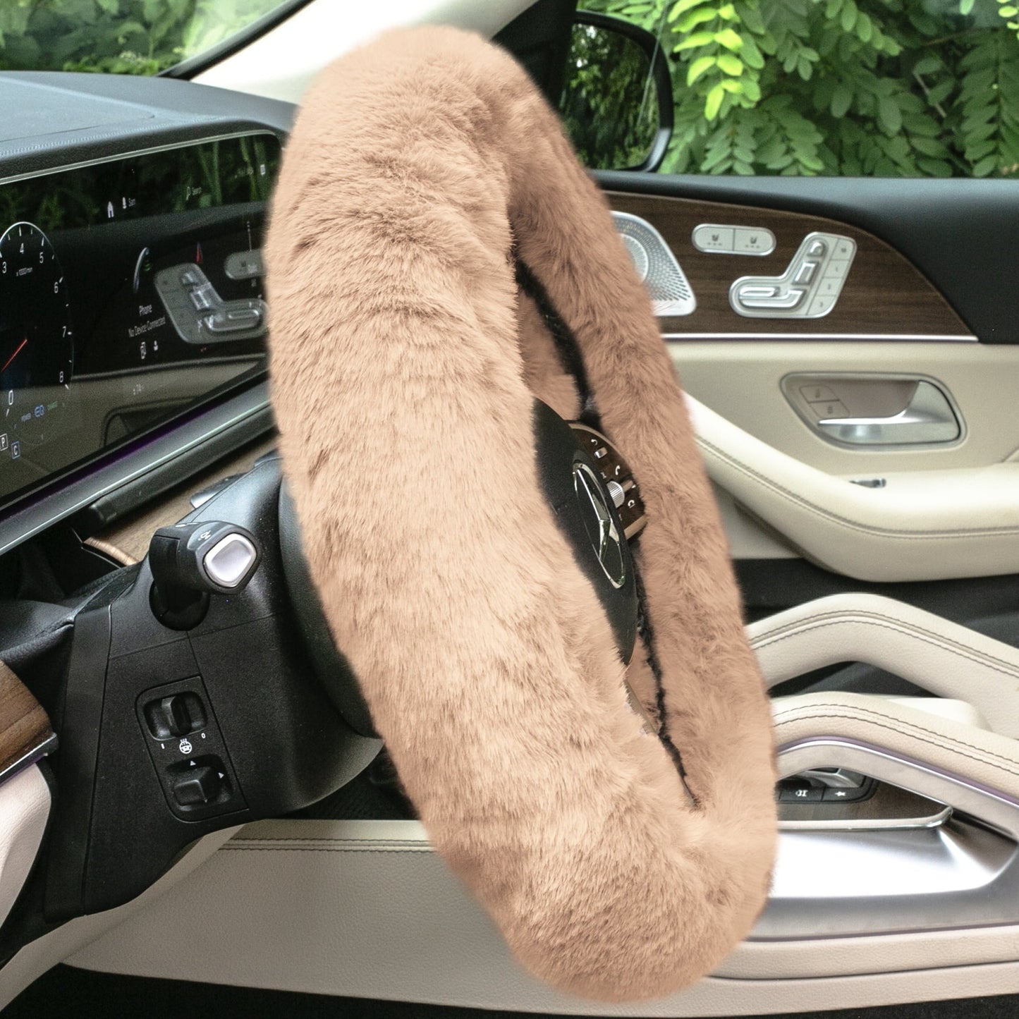FH Group Doe16 Faux Fur Cozy Soft Fluffy Fuzzy Universal Fit Plush Steering Wheel Cover for Car, SUV, Van, Truck - Beige