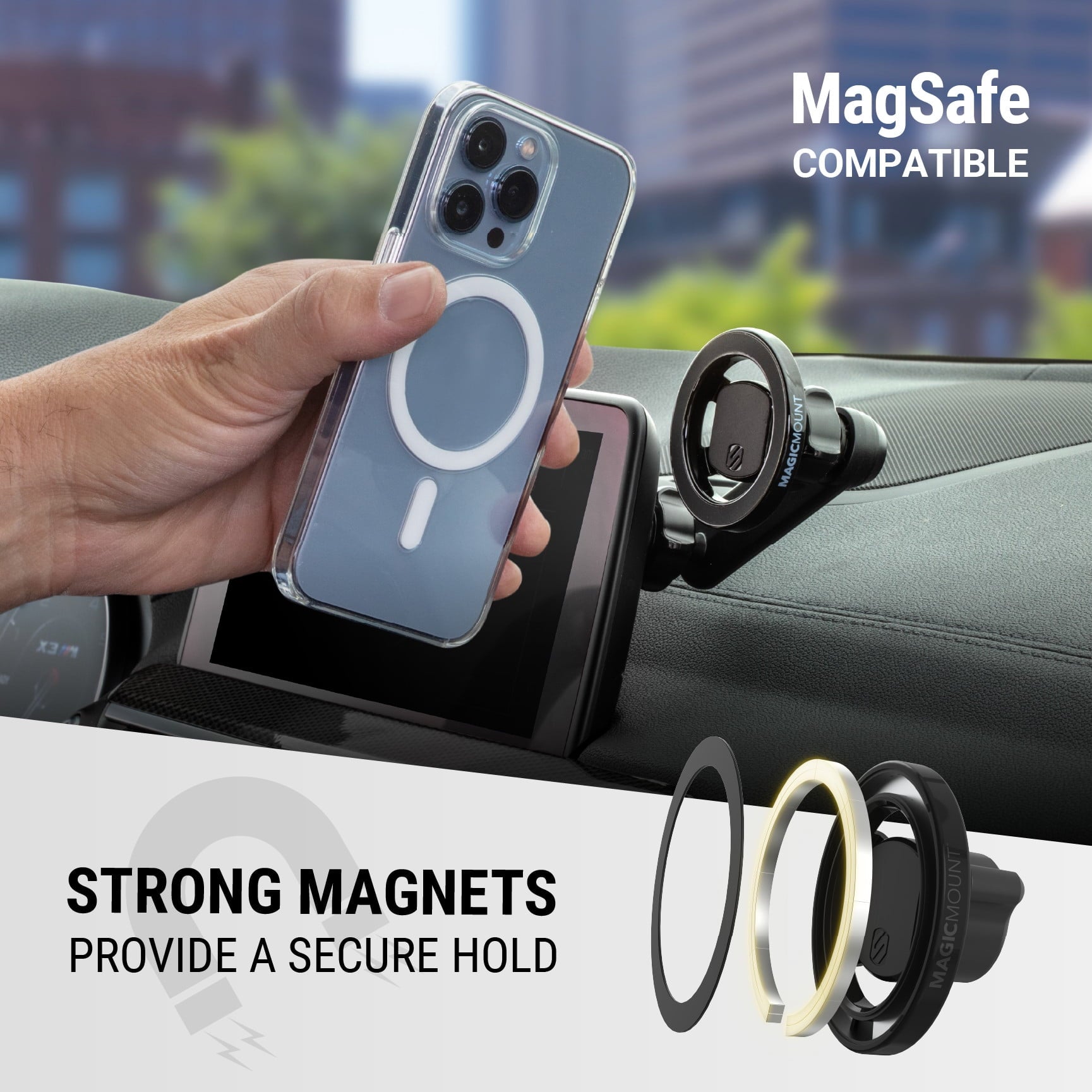 Scosche SMS1ODVR-1 MagicMount MS 5-in-1 MagSafe Car Phone Mount - Back of Screen, Dash or Vent Mount