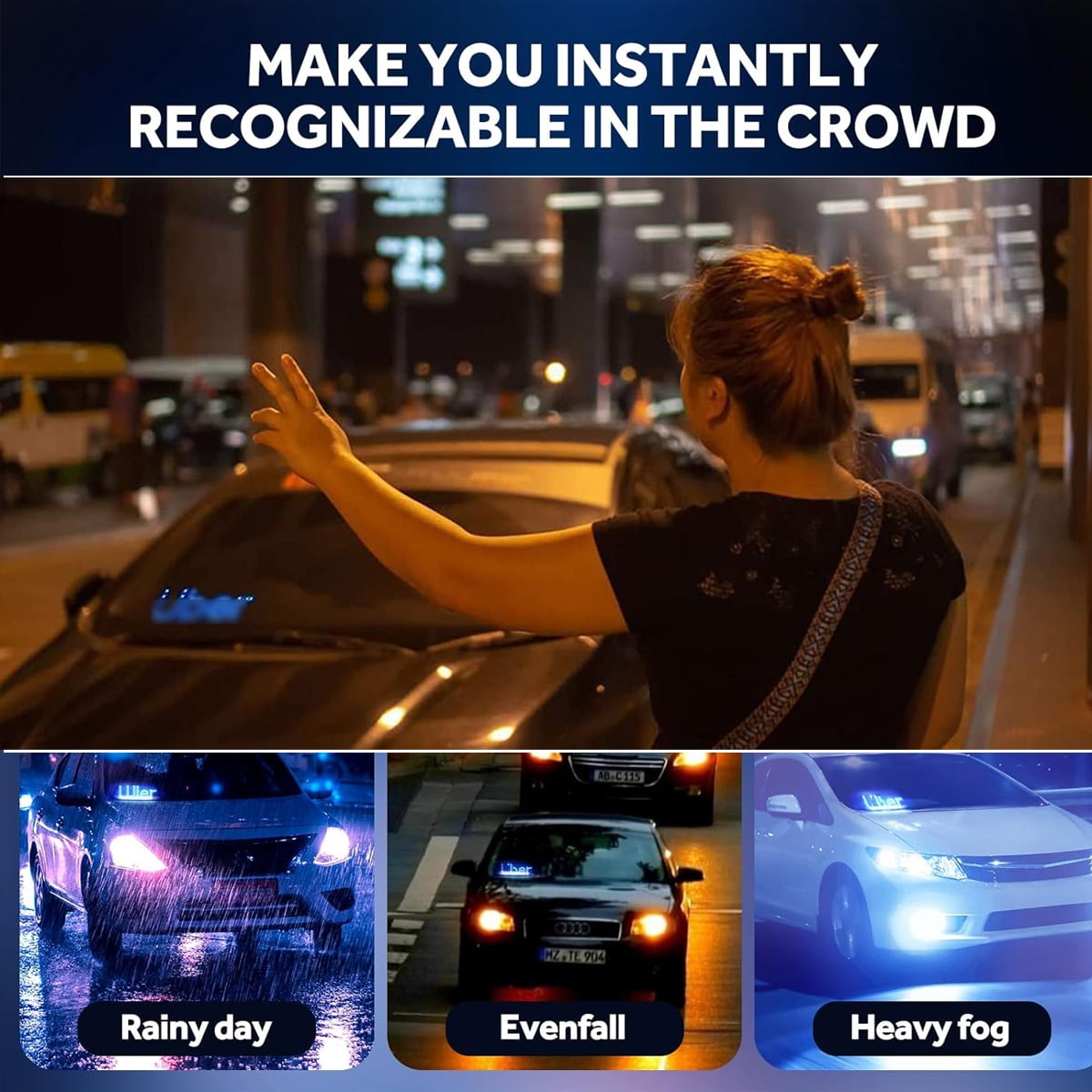 Adjusted Led Light Signs for Car Windshield, Taxi Sign Light Glow LED Sign with Suction Cups & Universal USB-Plug, Light Board Sign Car Accessories Suitable for All Cars (Blue/Pink)