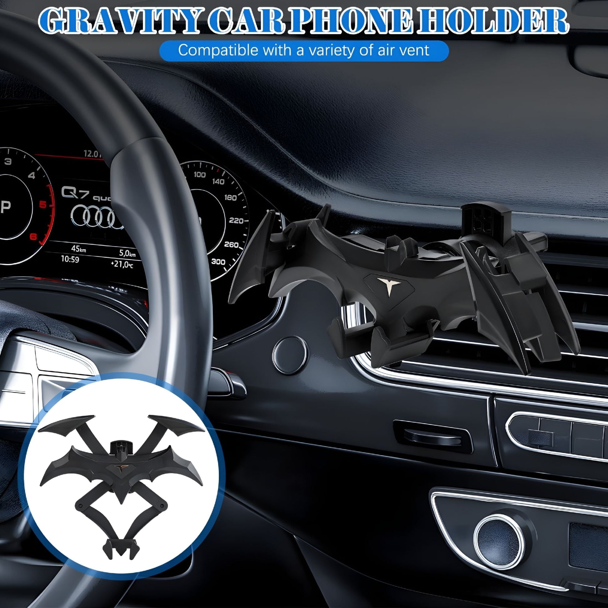 MELIVO Bat Wings Car Phone Holder, Car Vent Dark Bat Phone Holder Mount, Cool Bat Mechanical Bat Wings Car Accessories, Universal Air Vent Mobile Phone Holder