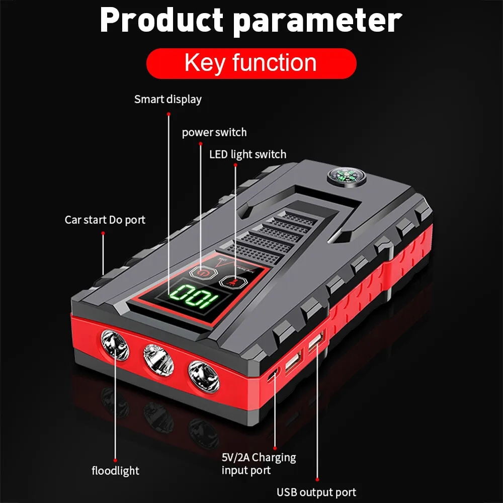 DEISNGB Portable Car Jump Starter 5000A Peak, 99800mAh Battery, LED Charger, Power Bank, Safety Features