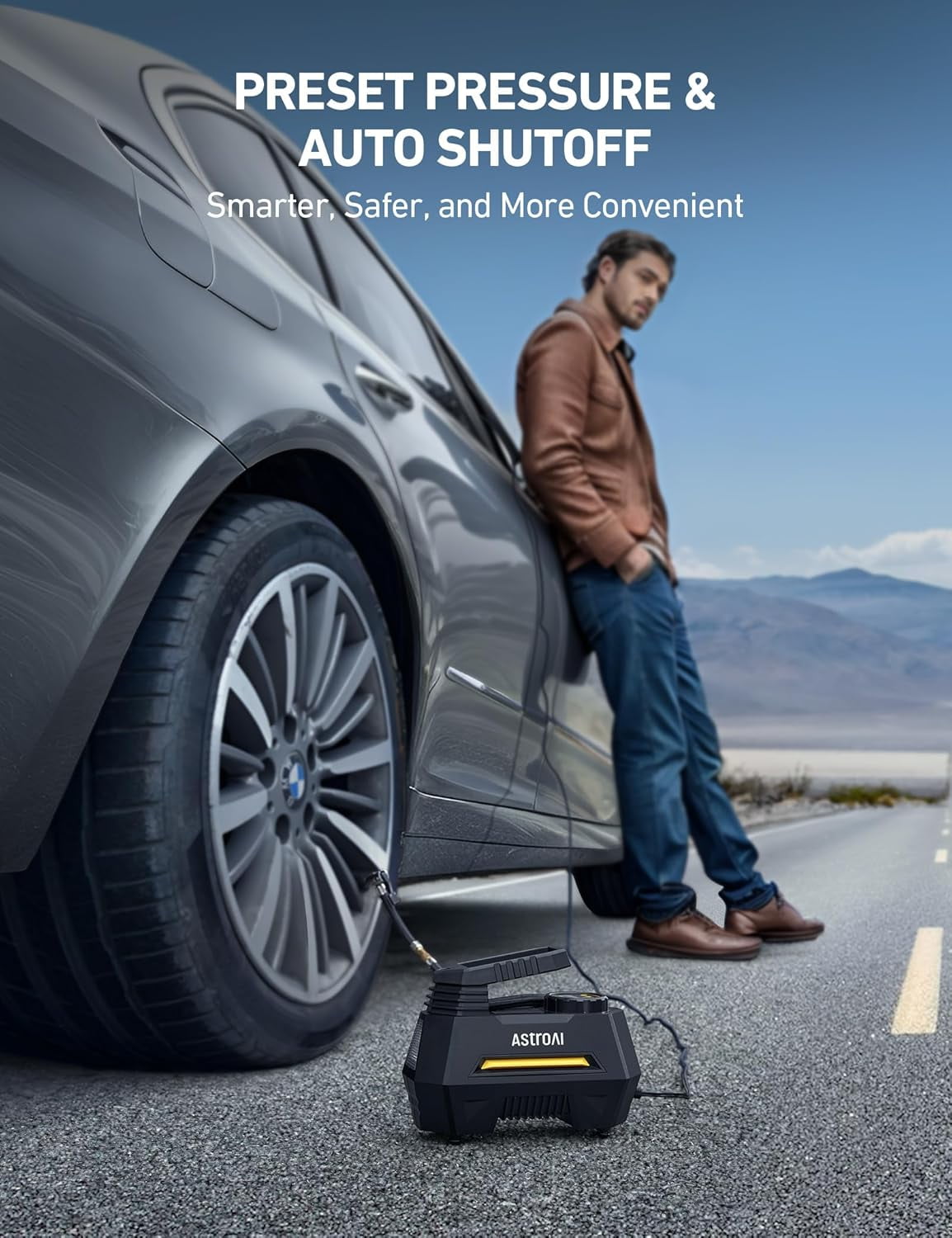 AstroAI Tire Inflator Portable Air Compressor, Air Pump for Car Tires, Car Accessories, 9.8Ft Cord, 12V DC Powered Auto Pump with Digital Pressure Gauge, Emergency LED Light