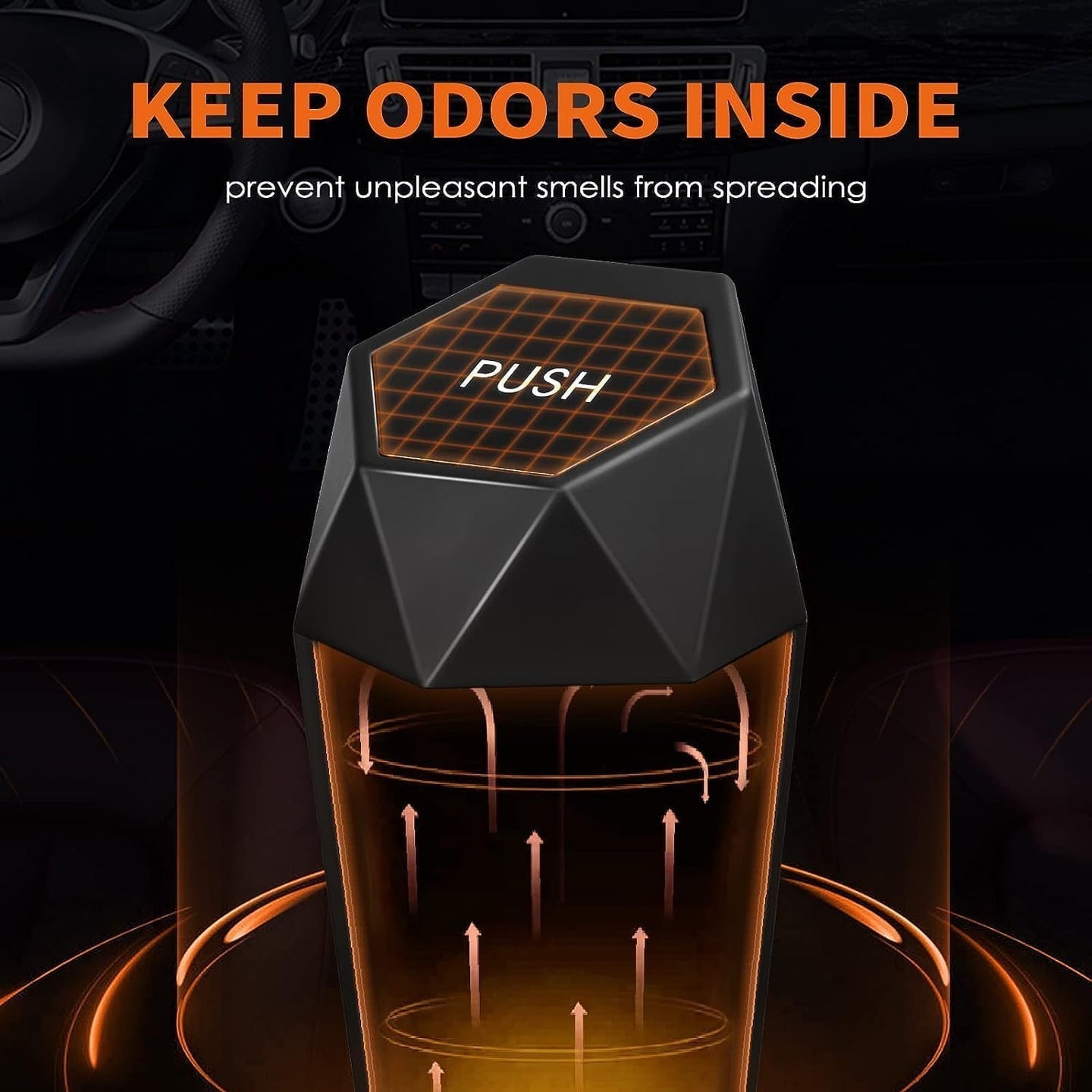 HOTOR Car Trash Can with Lid, 1 pack, Mini Portable Garbage Bin with 15 Bags, Leak-Proof Organizer for Cup Holders and Desktop, Black