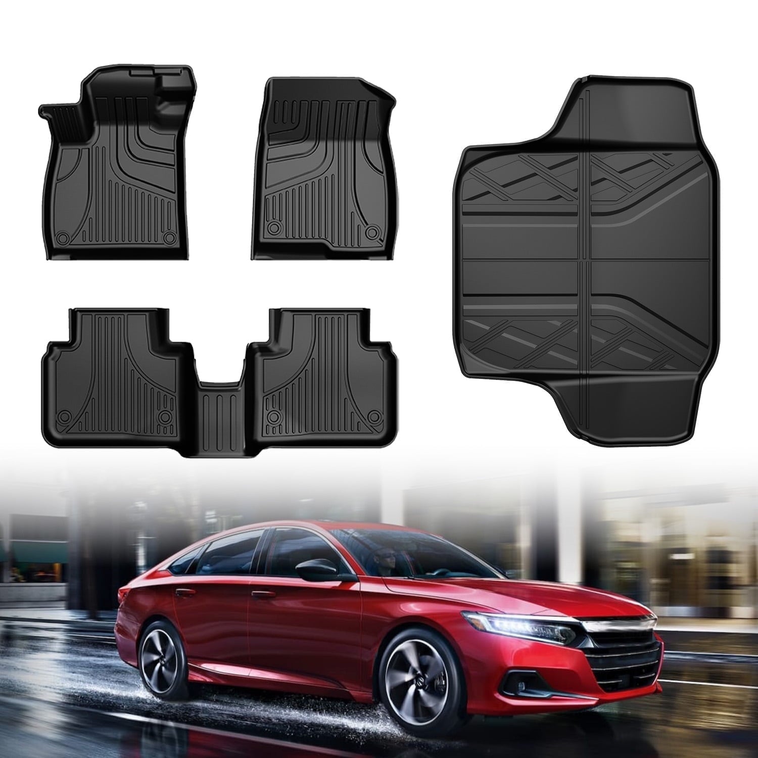 AOMSAZTO Car Floor Mats & Cargo Liner TPE Rear Trunk Mat Set For Honda Accord 2018-2022 All Weather Protection Automotive Floor Liners & Trunk Mat ,Custom Fit Car Accessories Car Mats