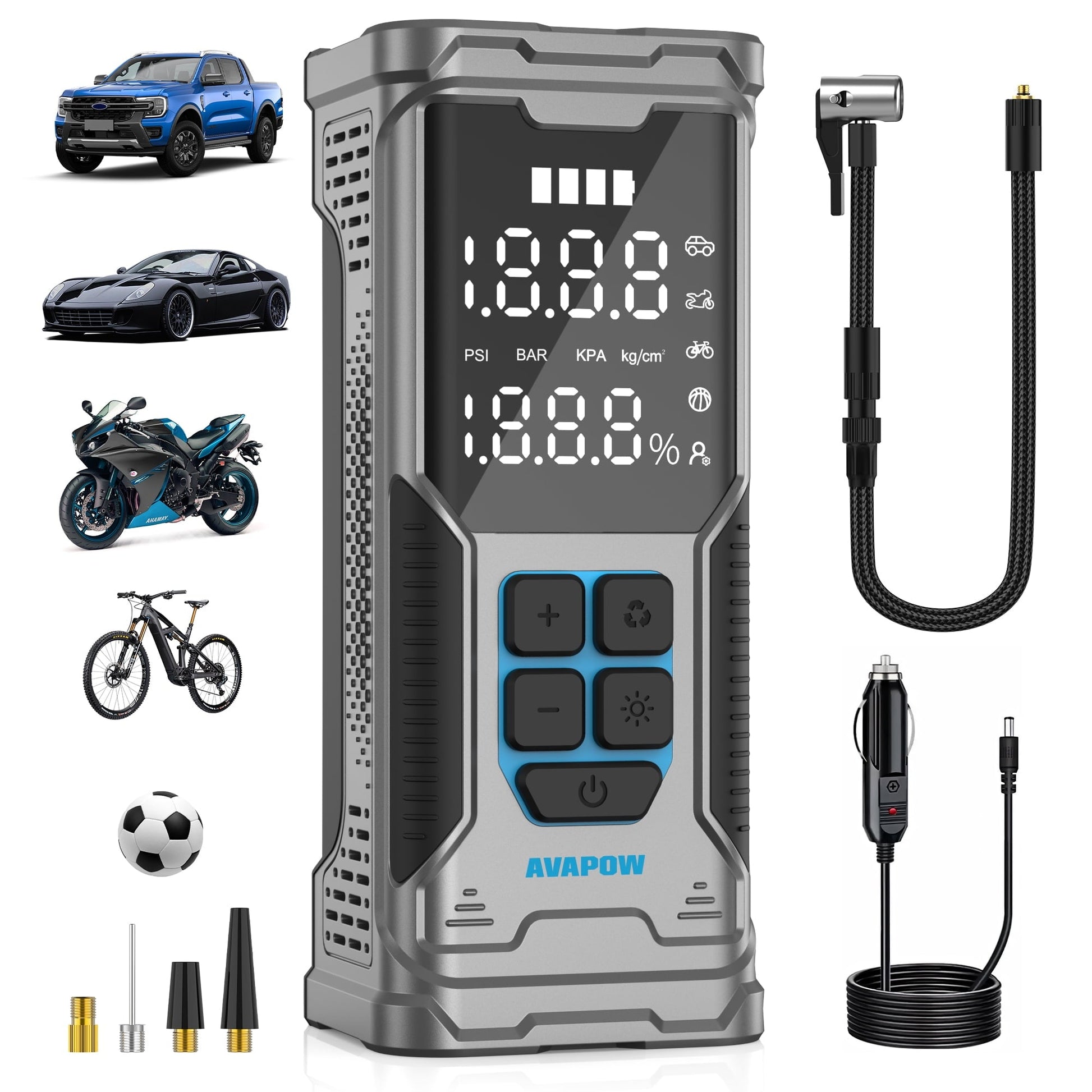 AVAPOW Cordless Tire Inflator, 180PSI Portable Air Compressor, Air Pump for Car Tires with Digital Pressure Gauge, LED Light, Auto Shutoff