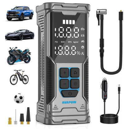 AVAPOW Cordless Tire Inflator, 180PSI Portable Air Compressor, Air Pump for Car Tires with Digital Pressure Gauge, LED Light, Auto Shutoff