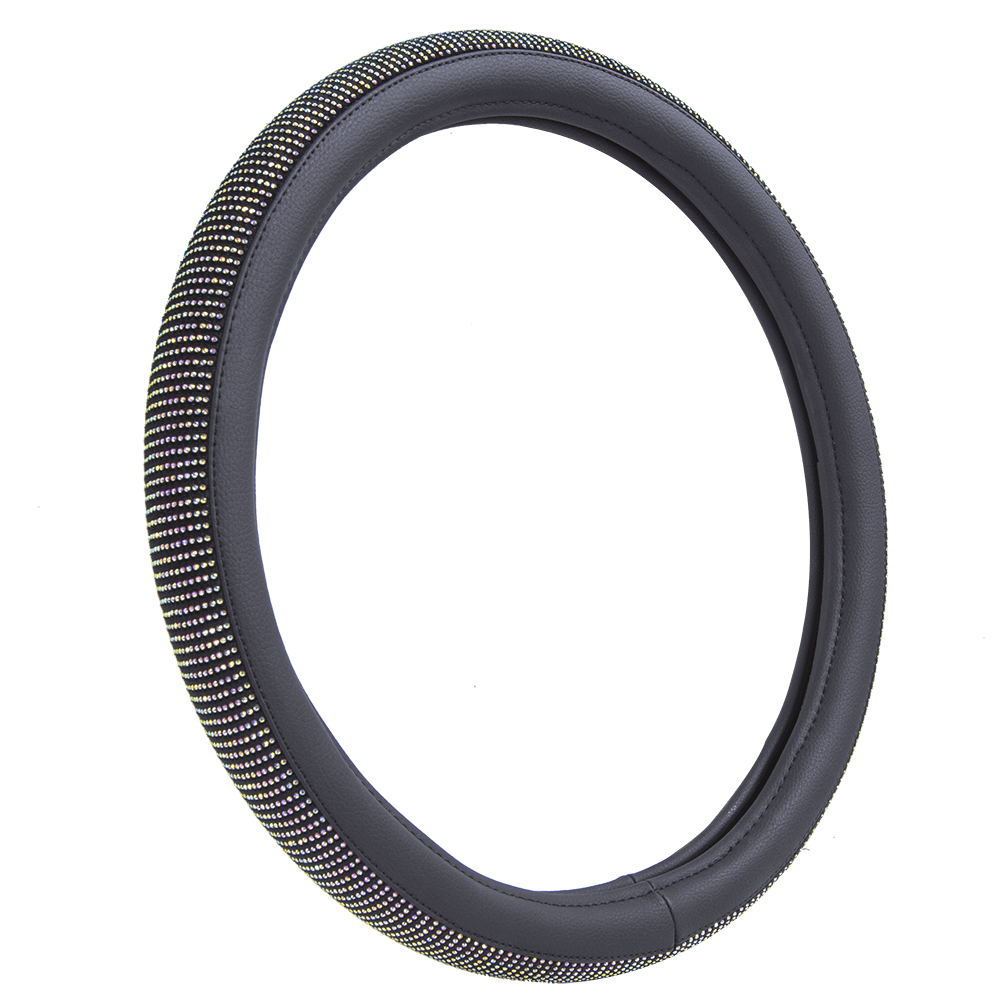 Auto Drive Black Universal Fit Iredescent Crystal Steering Wheel Cover, Fit for Cars, Suvs, Set of 1