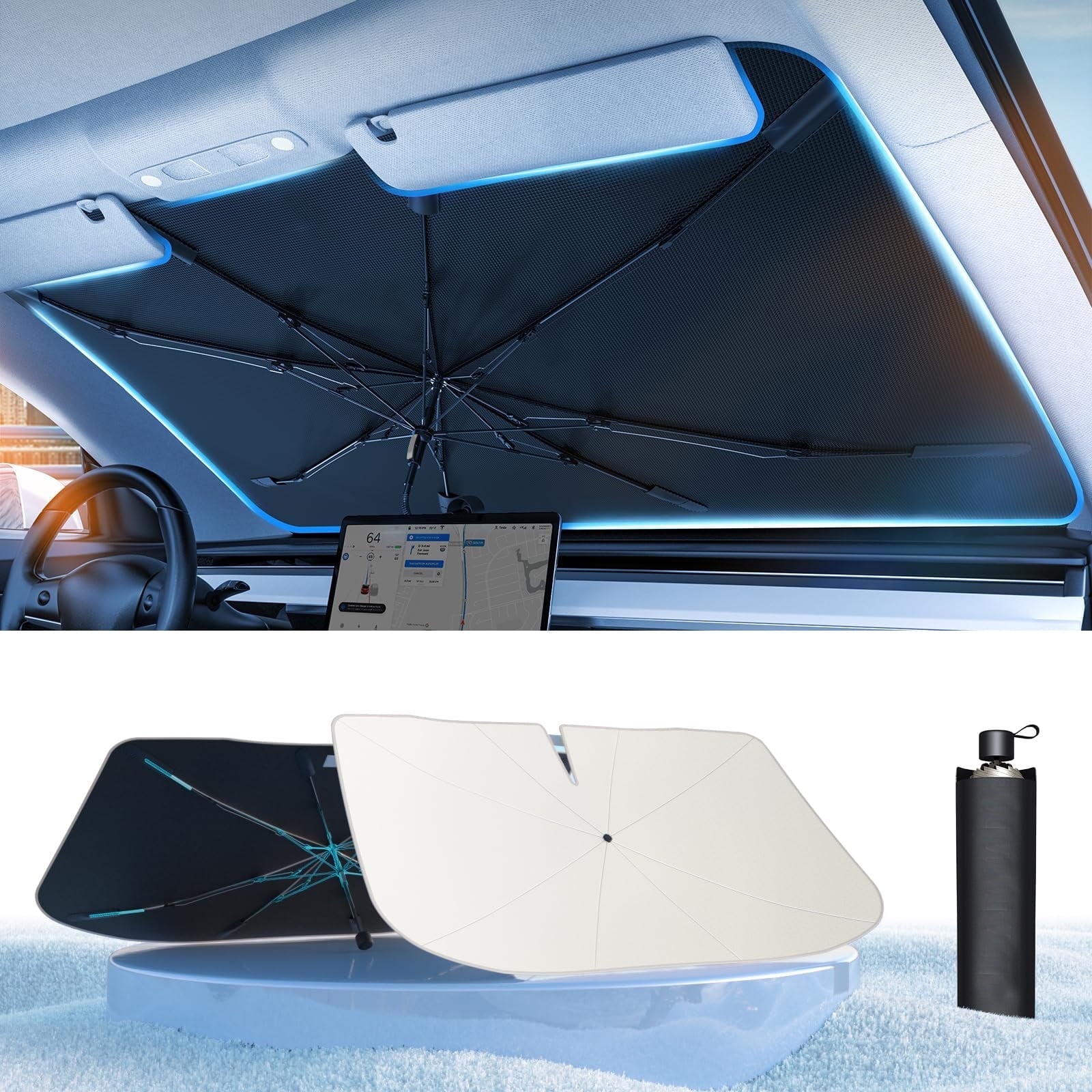 DEIKAL Car Windshield Sun Shade Umbrella - [Newest Nanoparticles Coatings] Protect Car from Sun Rays & Heat Damage Keep Cool and Protect Interior Medium