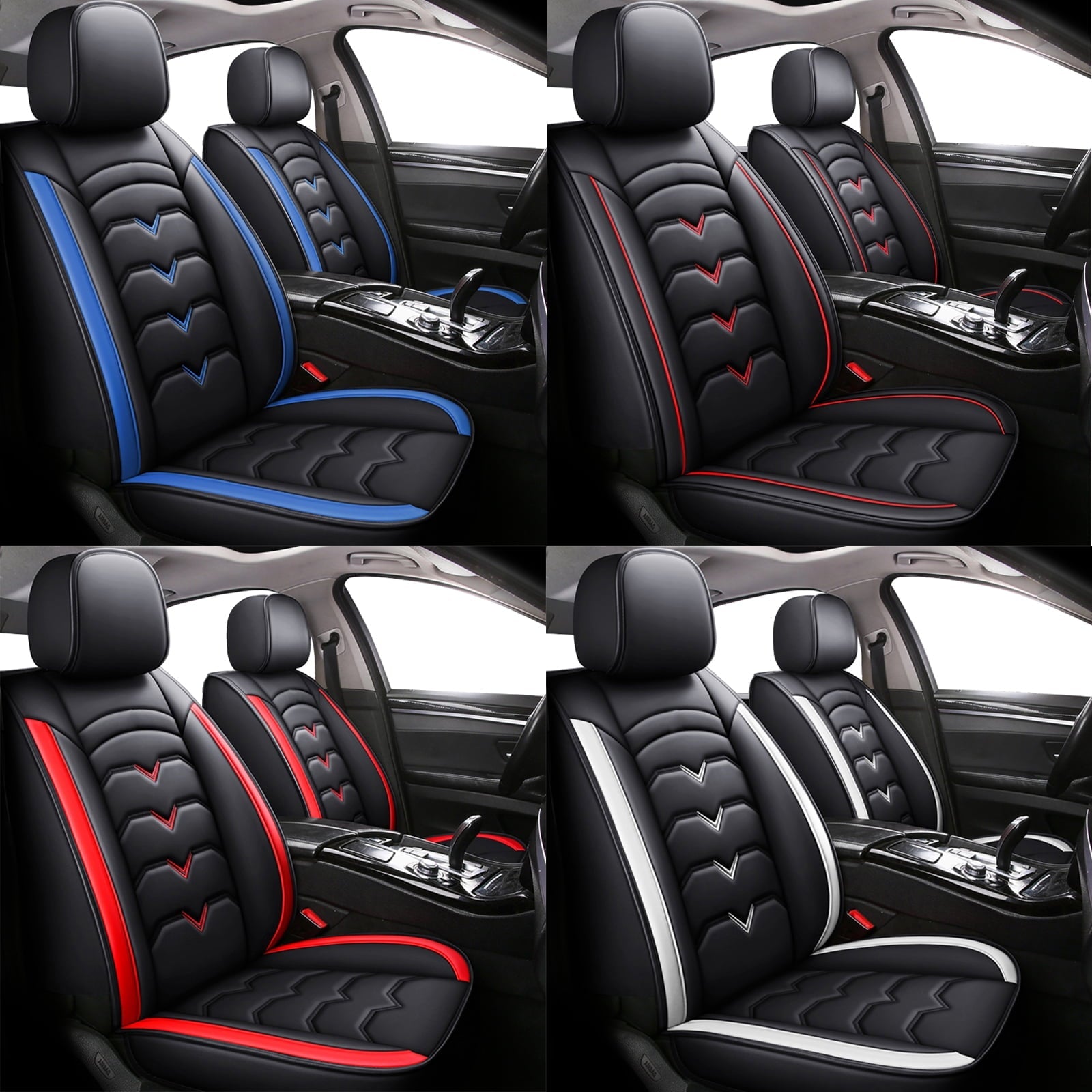 FANOTEK Black/Blue, PU Leather, Waterproof, Cushioned, Front Rear Seat Covers, 5 Pieces