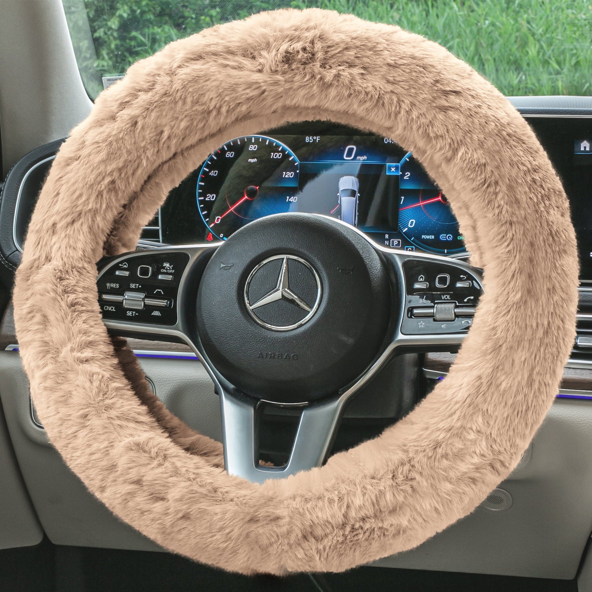FH Group Doe16 Faux Fur Cozy Soft Fluffy Fuzzy Universal Fit Plush Steering Wheel Cover for Car, SUV, Van, Truck - Beige