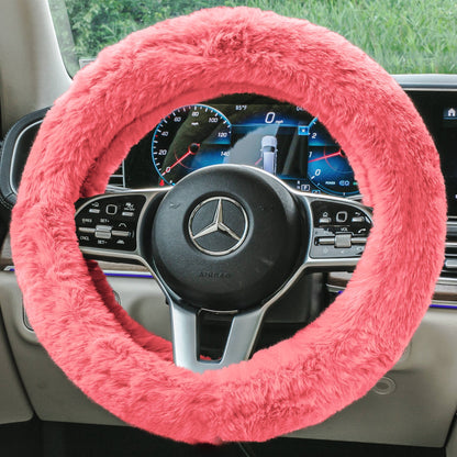 FH Group Doe16 Faux Fur Cozy Soft Fluffy Fuzzy Universal Fit Plush Steering Wheel Cover for Car, SUV, Van, Truck -Pink
