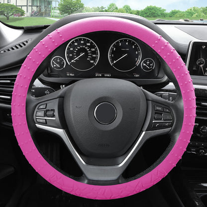 FH Group Soft Silicone Steering Wheel Cover with Textured Pattern and Anti-Slip Grip Design, UV-Resistant, Easy Installation, Durable, Waterproof & Odorless, Universal Fits 14.5" - 15.5" - Pink
