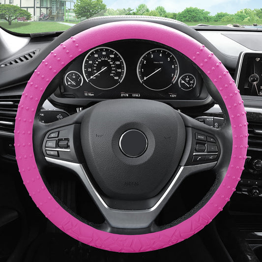 FH Group Soft Silicone Steering Wheel Cover with Textured Pattern and Anti-Slip Grip Design, UV-Resistant, Easy Installation, Durable, Waterproof & Odorless, Universal Fits 14.5" - 15.5" - Pink