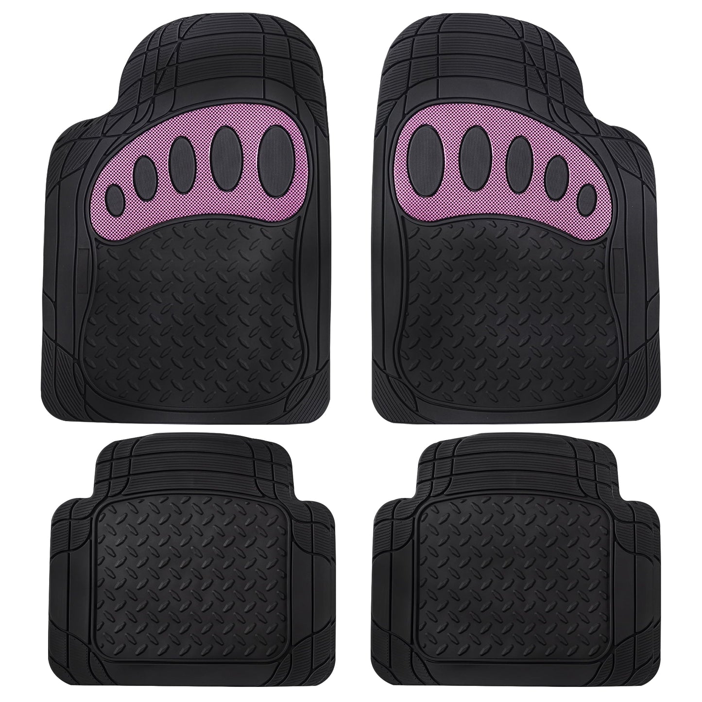 FH Group Trimmable ClimaProof Rubber Floor Mats With Footprint Design Pink/Black – Full Set