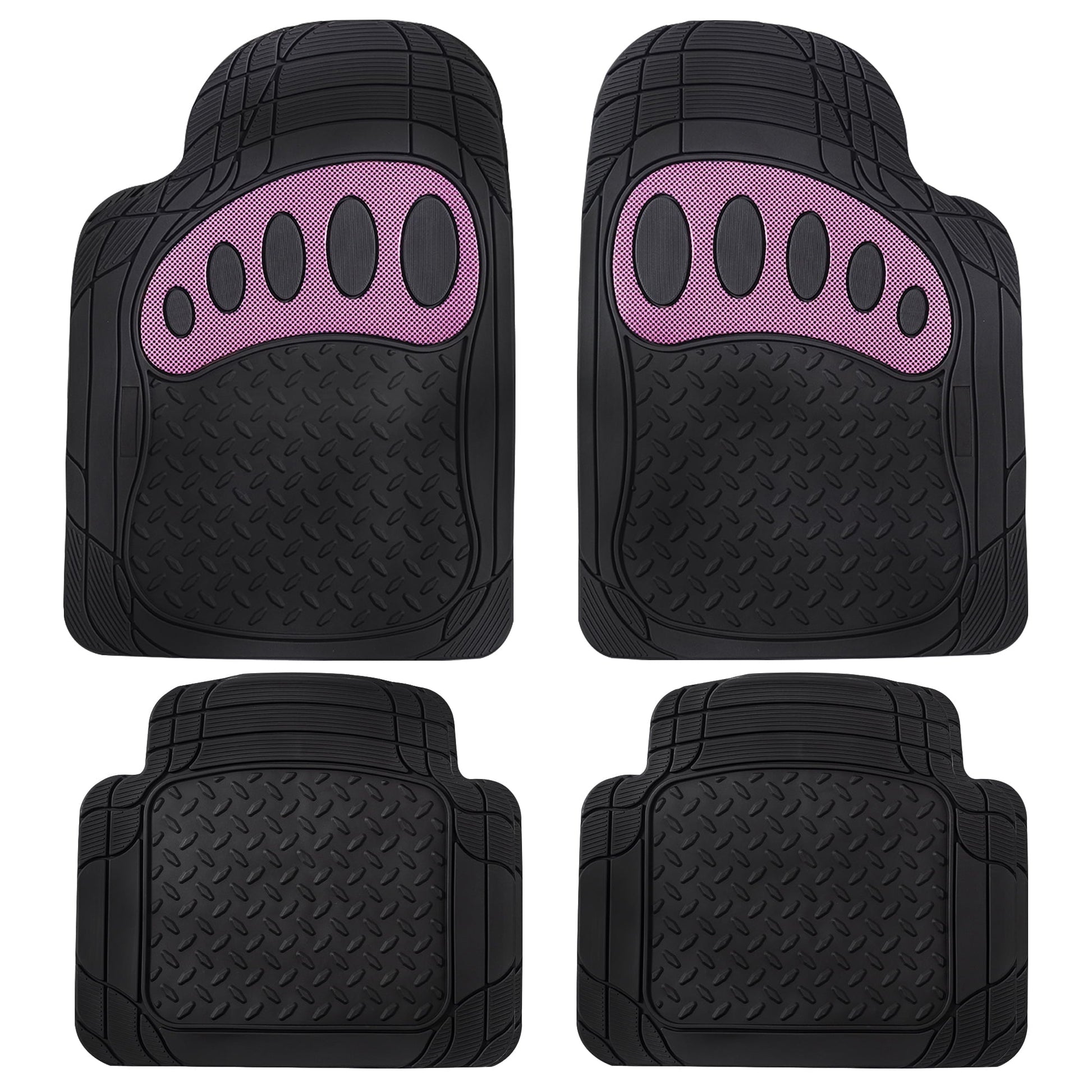 FH Group Trimmable ClimaProof Rubber Floor Mats With Footprint Design Pink/Black – Full Set