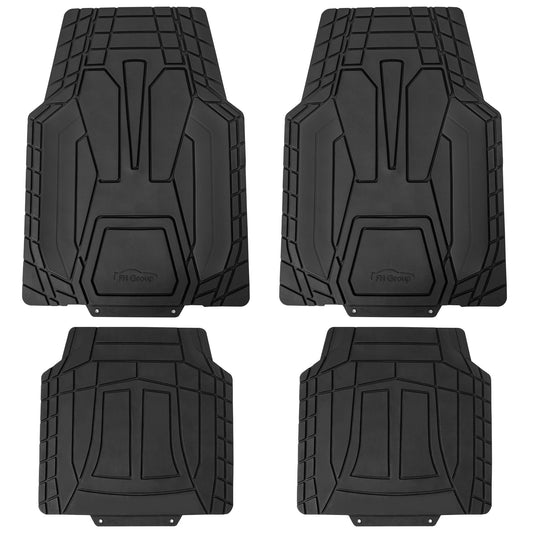FH Group Universal Fit Trimabble Rubber Car Floor Mats with Stripped Design – Black Full Set
