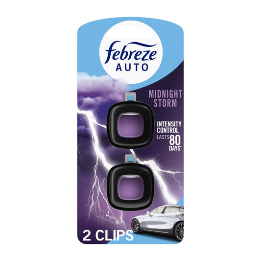 Febreze AUTO Car Air Freshener, Odor-Fighting Car Vent Clip, Midnight Storm, 2 Count