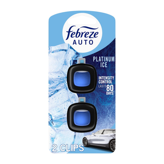 Febreze AUTO Car Air Freshener, Odor-Fighting Car Vent Clip, Platinum Ice, 2 Count
