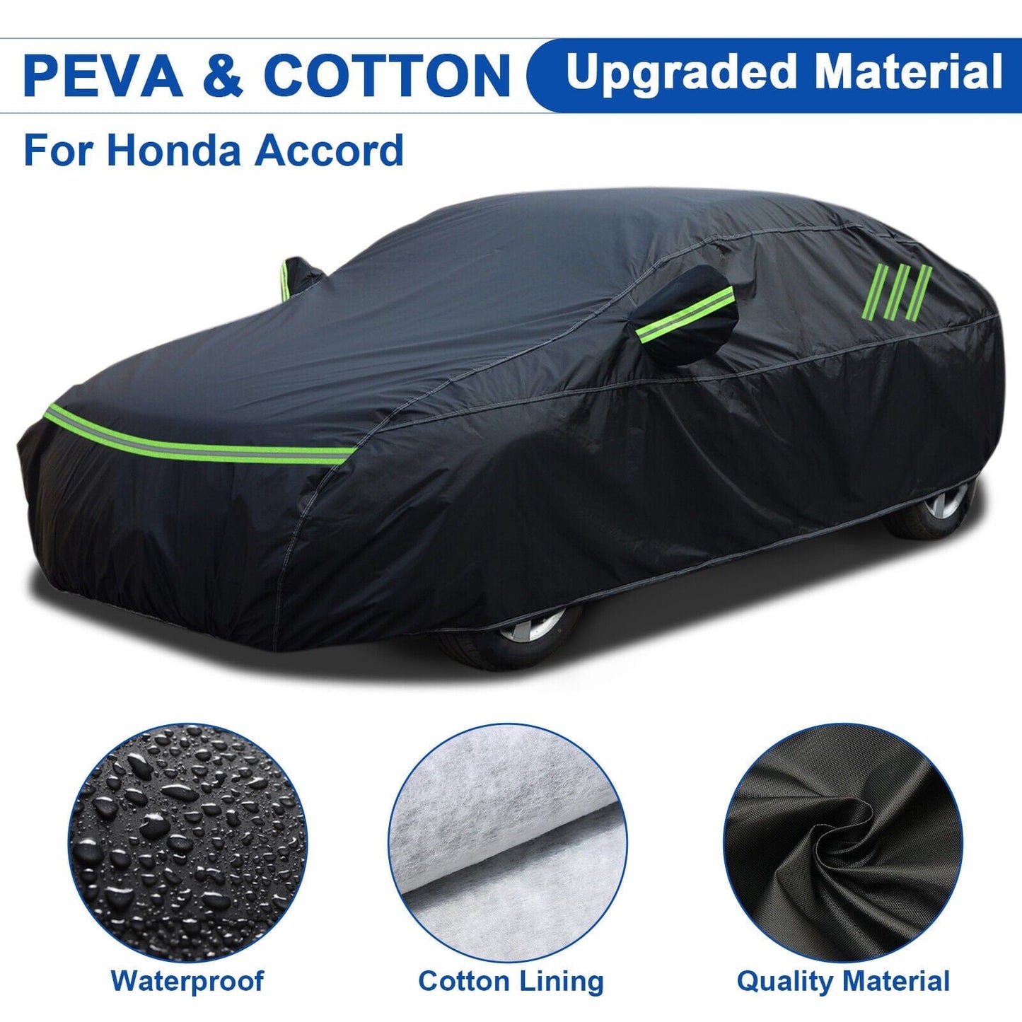 For Honda Accord Car Cover Upgraded PEVA+Cotton Outdoor Waterproof Sedan Full Cover Rain Sun Dust Snow Protection Black