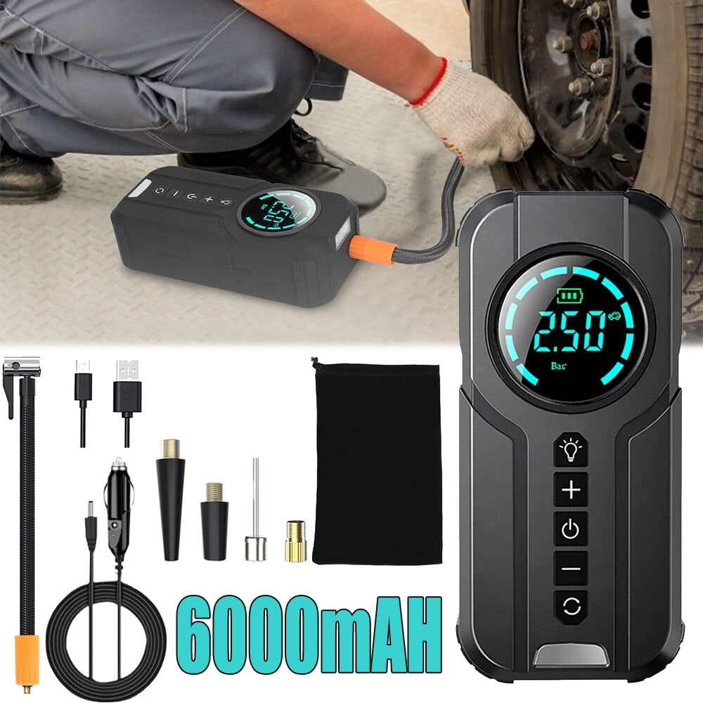 FungLam 150 PSI Air Compressor Tire Inflator Fits Car Moto Bike Tires Air Pump Cordless