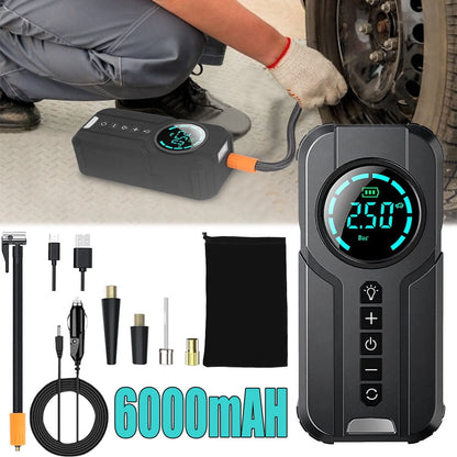 FungLam 150 PSI Air Compressor Tire Inflator Fits Car Moto Bike Tires Air Pump Cordless