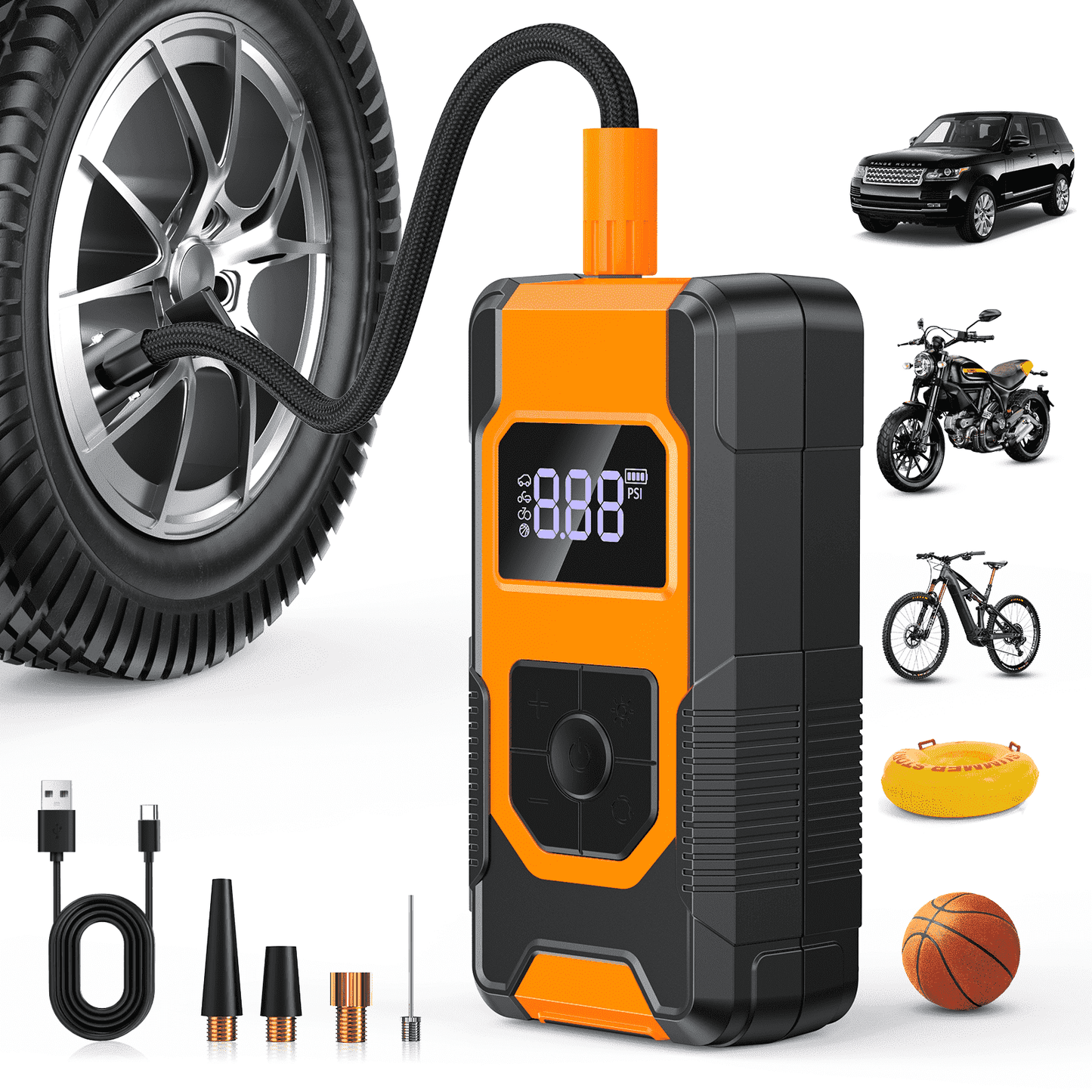 HOMPOW 150 PSI Cordless Tire Inflator - 3X Faster Portable Air Compressor with Digital Gauge, 12V DC Power Bank Compatible, for Car/Motorcycle/Bike Tires