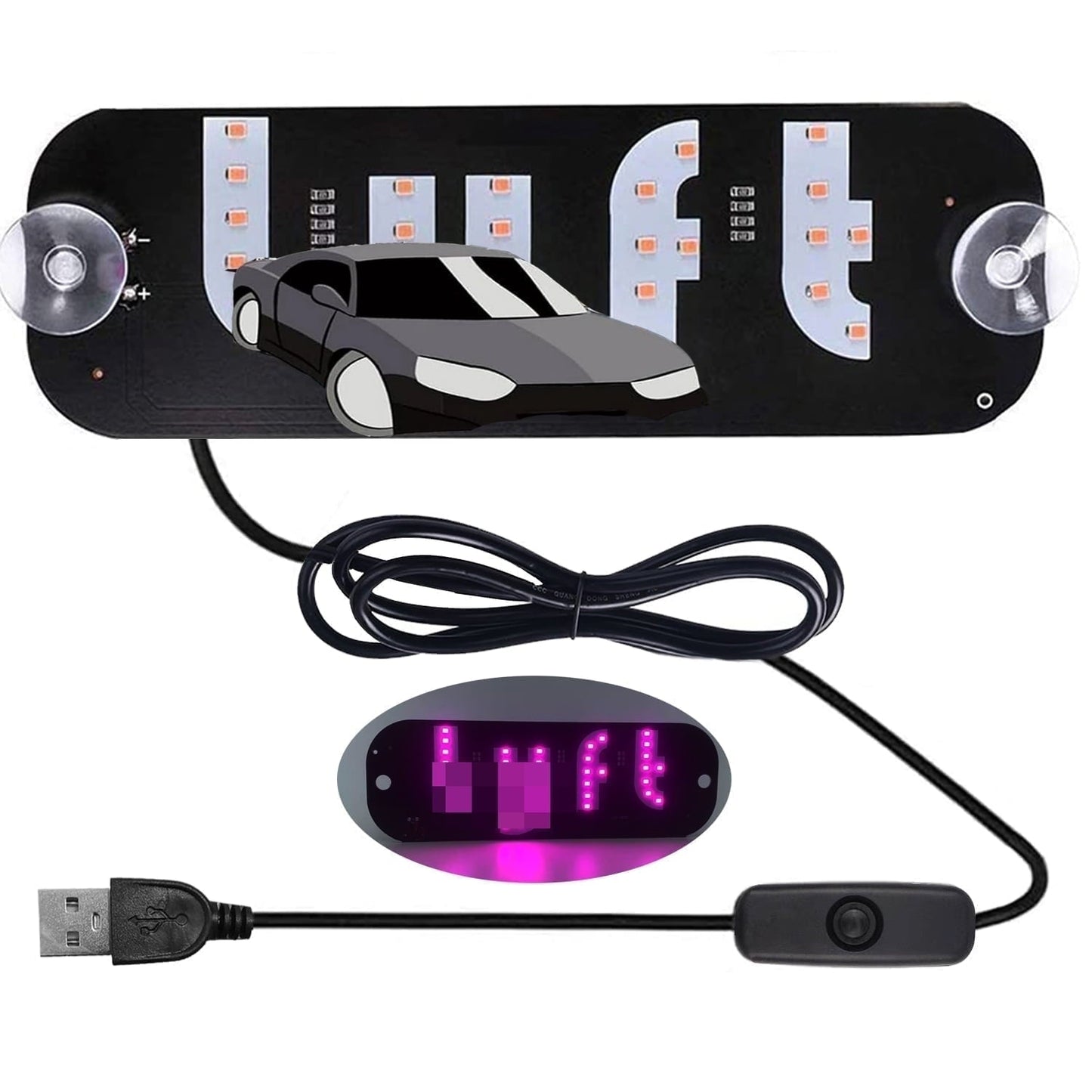 Led Light Signs for Car, Taxi Sign Light Windshield, Glow LED Sign Decal Stickers with Suction Cups Flashing Hook on Car Window LED Bright Lights USB Plug (Pink)