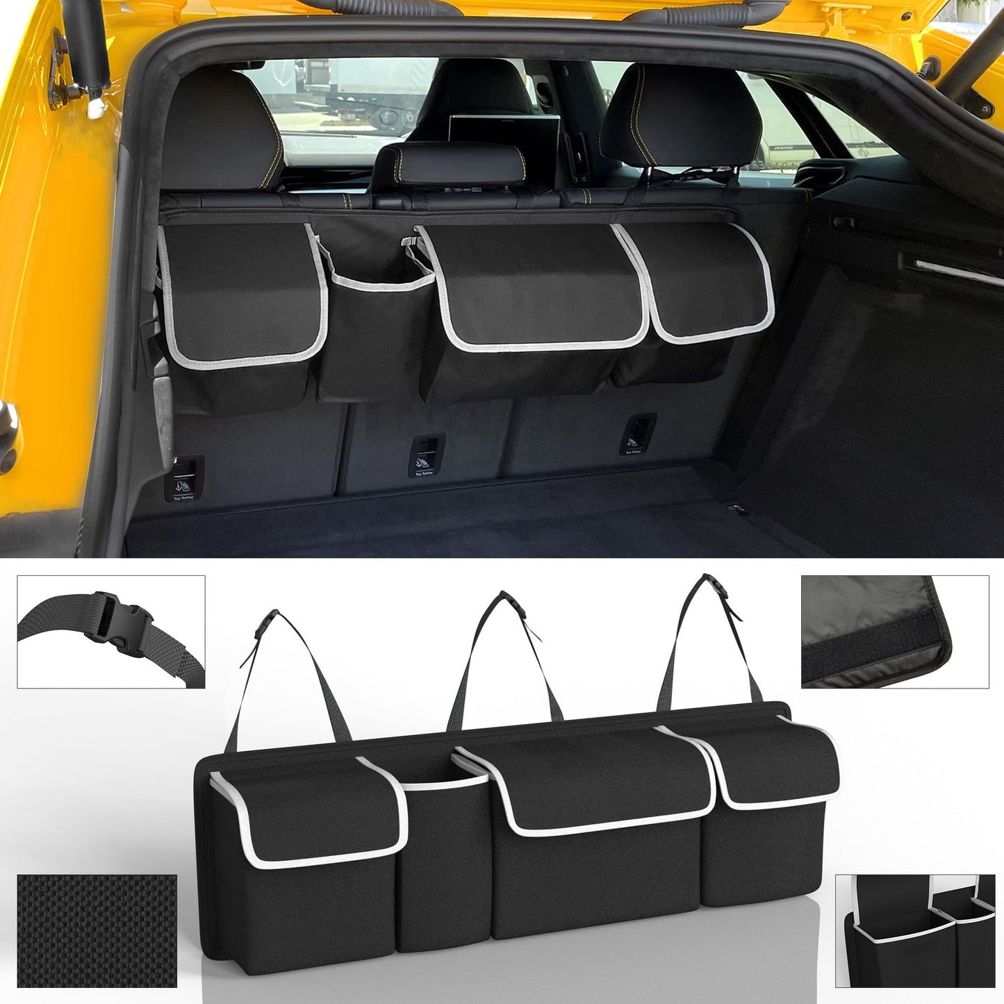 Mega Racer Black Backseat Trunk Organizer for SUV, Hatchbacks, Trucks, Minivans, Wagons - 1 Piece