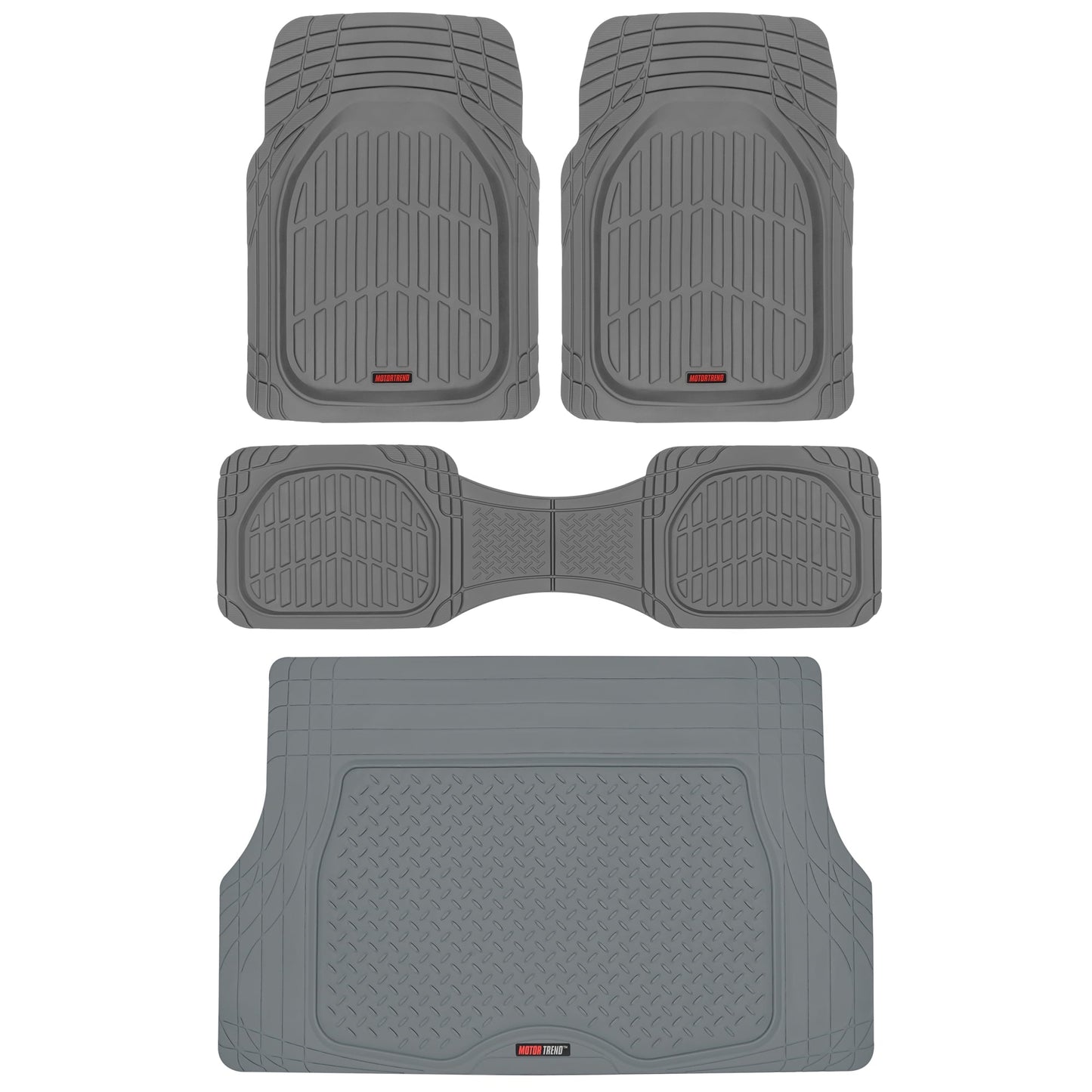 Motor Trend Original FlexTough Gray Rubber Car Floor Mats with Trunk Cargo Liner - All Weather Automotive Floor Mats, Heavy Duty Trim to Fit Design, Floor Liners for Cars Truck Van SUV