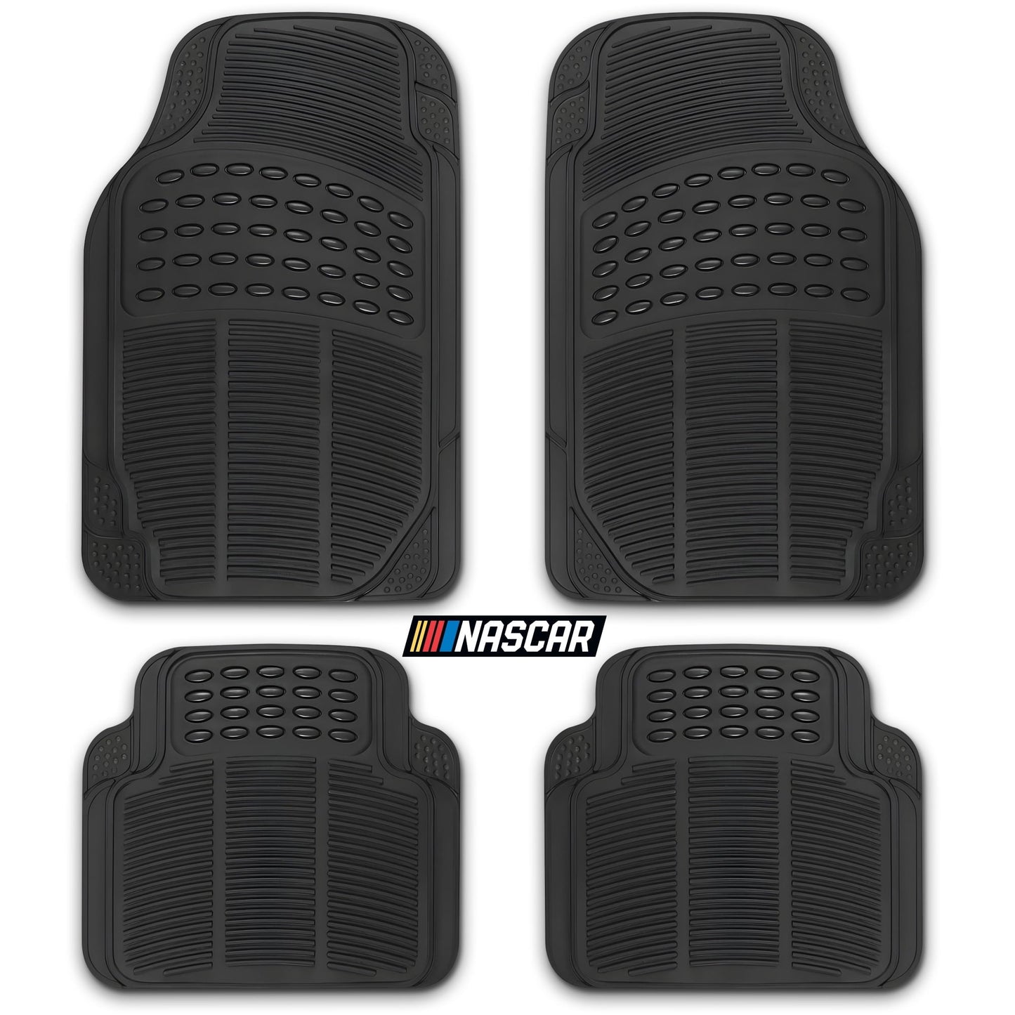 NASCAR Premium Car Floor Mats, 4-Piece Set | Heavy Duty All-Weather Rubber | Universal Trim-to-Fit for Cars, Trucks & SUVs | Traps Dirt, Snow & Water