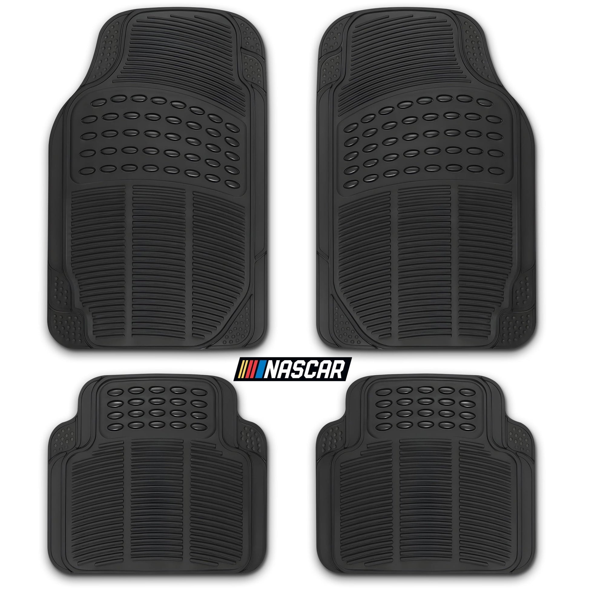 NASCAR Premium Car Floor Mats, 4-Piece Set | Heavy Duty All-Weather Rubber | Universal Trim-to-Fit for Cars, Trucks & SUVs | Traps Dirt, Snow & Water