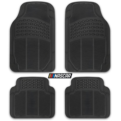 NASCAR Premium Car Floor Mats, 4-Piece Set | Heavy Duty All-Weather Rubber | Universal Trim-to-Fit for Cars, Trucks & SUVs | Traps Dirt, Snow & Water