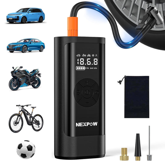NEXPOW Tire Inflator Portable Air Compressor, 150PSI Cordless Bike Tire Pump with Auto-Shuts off, 8000mAh Air Pump for Car Tires for Car, Bike, Ball