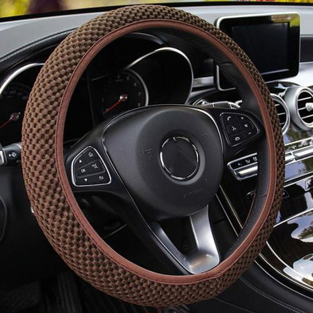 PWFE Universal 38cm Car Auto Steering Wheel Cover Elastic Ice Silk Summer Cool Non-Slip Auto Accessories(Brown)
