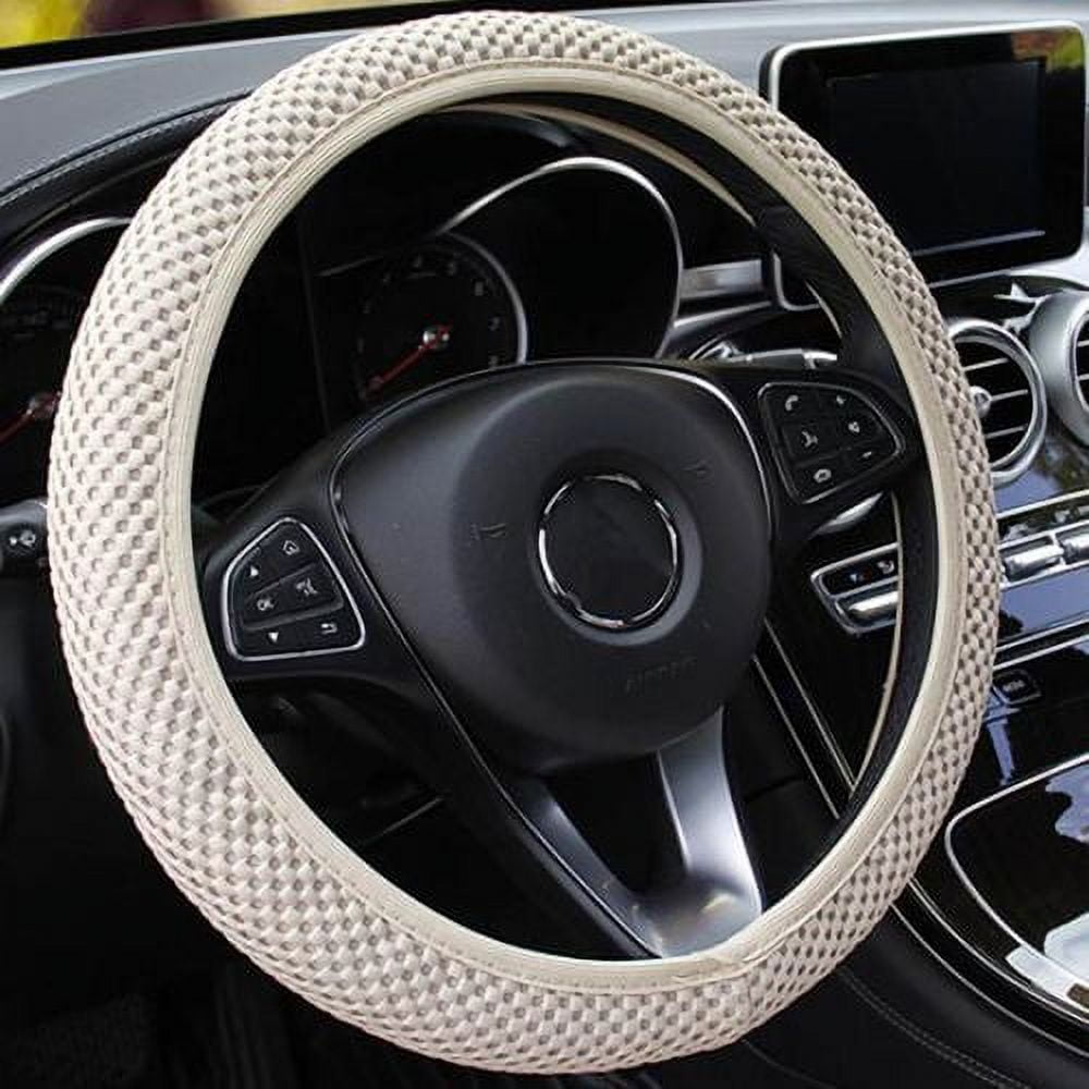 PWFE Universal 38cm Car Auto Steering Wheel Cover Elastic Ice Silk Summer Cool Non-Slip Auto Accessories(Beige)