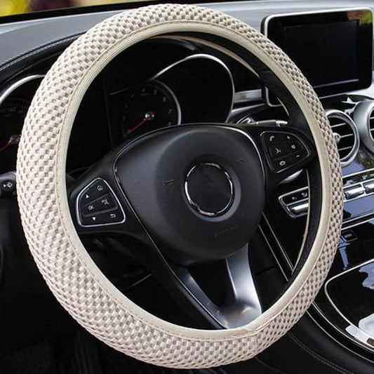 PWFE Universal 38cm Car Auto Steering Wheel Cover Elastic Ice Silk Summer Cool Non-Slip Auto Accessories(Beige)