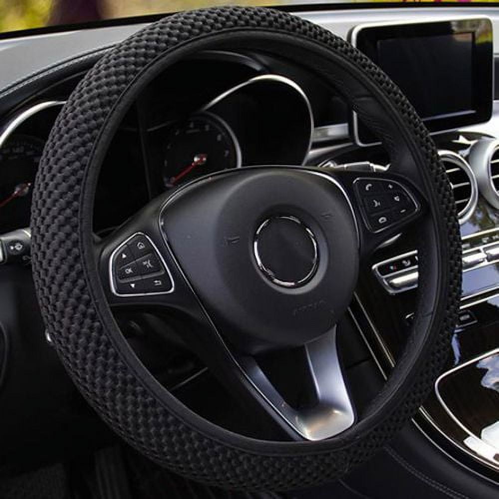 PWFE Universal 38cm Car Auto Steering Wheel Cover Elastic Ice Silk Summer Cool Non-Slip Auto Accessories(Black)