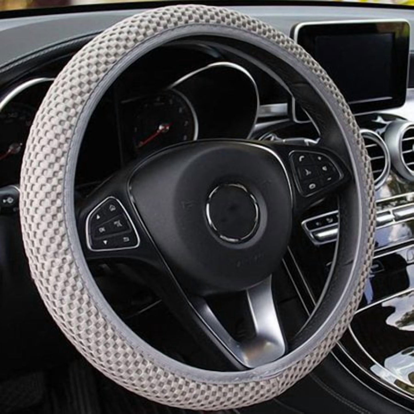PWFE Universal 38cm Car Auto Steering Wheel Cover Elastic Ice Silk Summer Cool Non-Slip Auto Accessories(Grey)