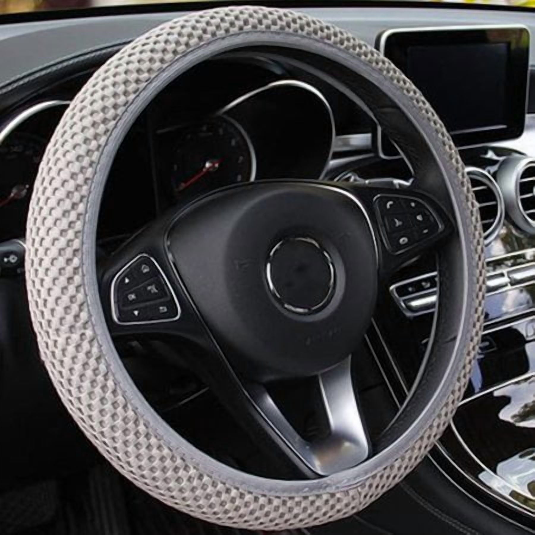 PWFE Universal 38cm Car Auto Steering Wheel Cover Elastic Ice Silk Summer Cool Non-Slip Auto Accessories(Grey)