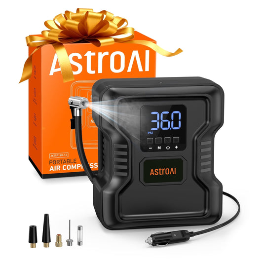 AstroAI Portable Tire Inflator, 150 PSI Air Compressor Tire Pump, Emergency LED Light, Automatic Shutoff Car Air Pump, Compact Tire Pump Fast Inflation for Cars, 12V DC, for Gift