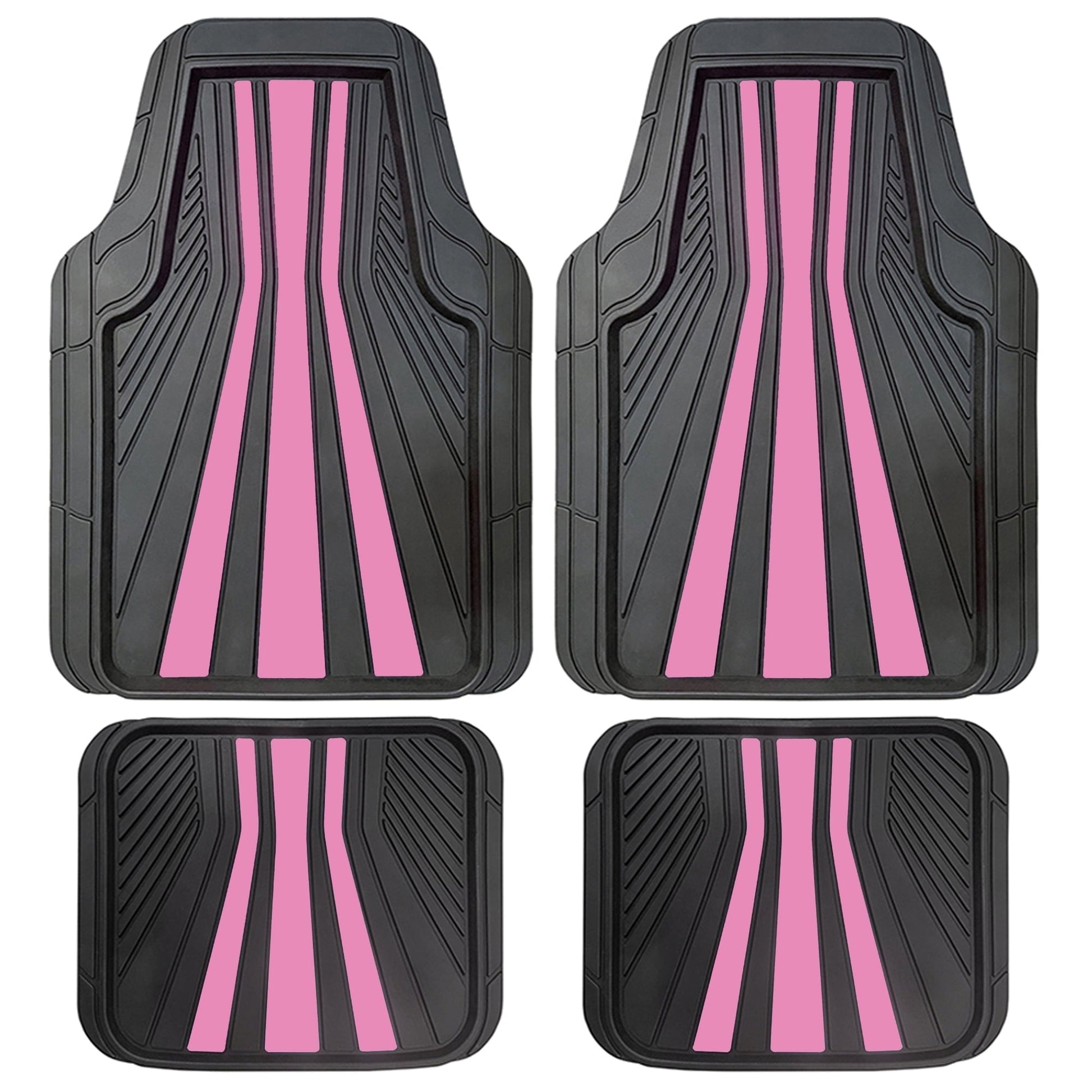 Rally 4-Piece Black with Pink Stripes Rubber Floor Mat Set