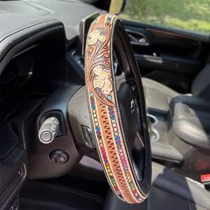 Retro Western Cowboy Car Universal Steering Wheel Cover, Repairig Universal Steering Wheel Cover, Universal 15 Inch,Anti-Slip Steering Wheel Covers, Breathable for Suvs,Trucks 