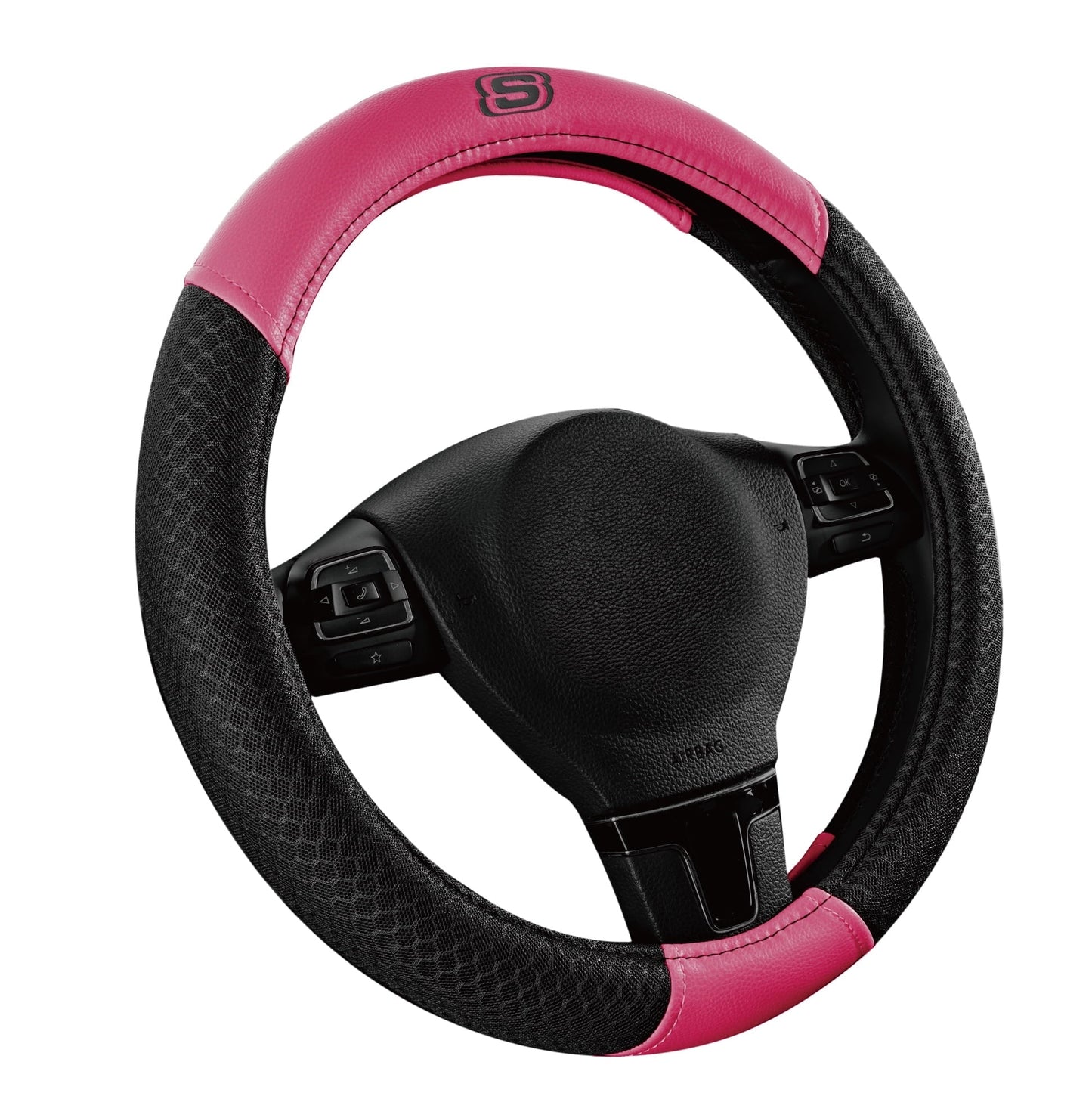 Skechers Air Cooled Memory Foam Steering Wheel Cover, Breathable Comfort Grip, Soft Leather, All-Season Fit for Cars, SUVs, and Trucks Hot Pink